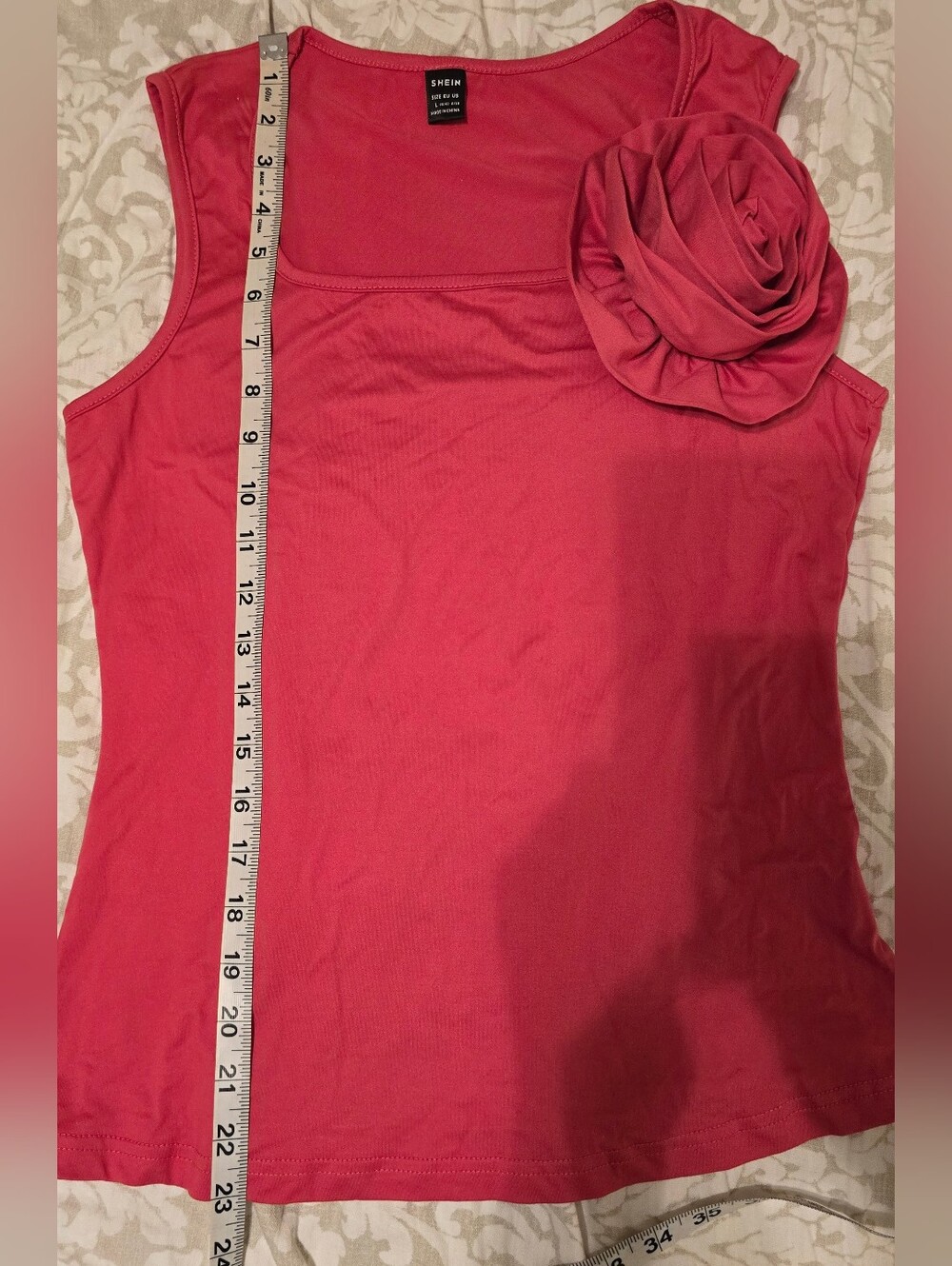 SHEIN Hot Pink Sleeveless Tank with Rosette Detail